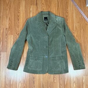 Chic Olive Suede Leather Women's Blazer